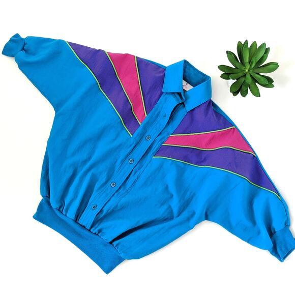 Vintage Tops - Vintage 80s 90s Colorblock Retro Swish Top Small
